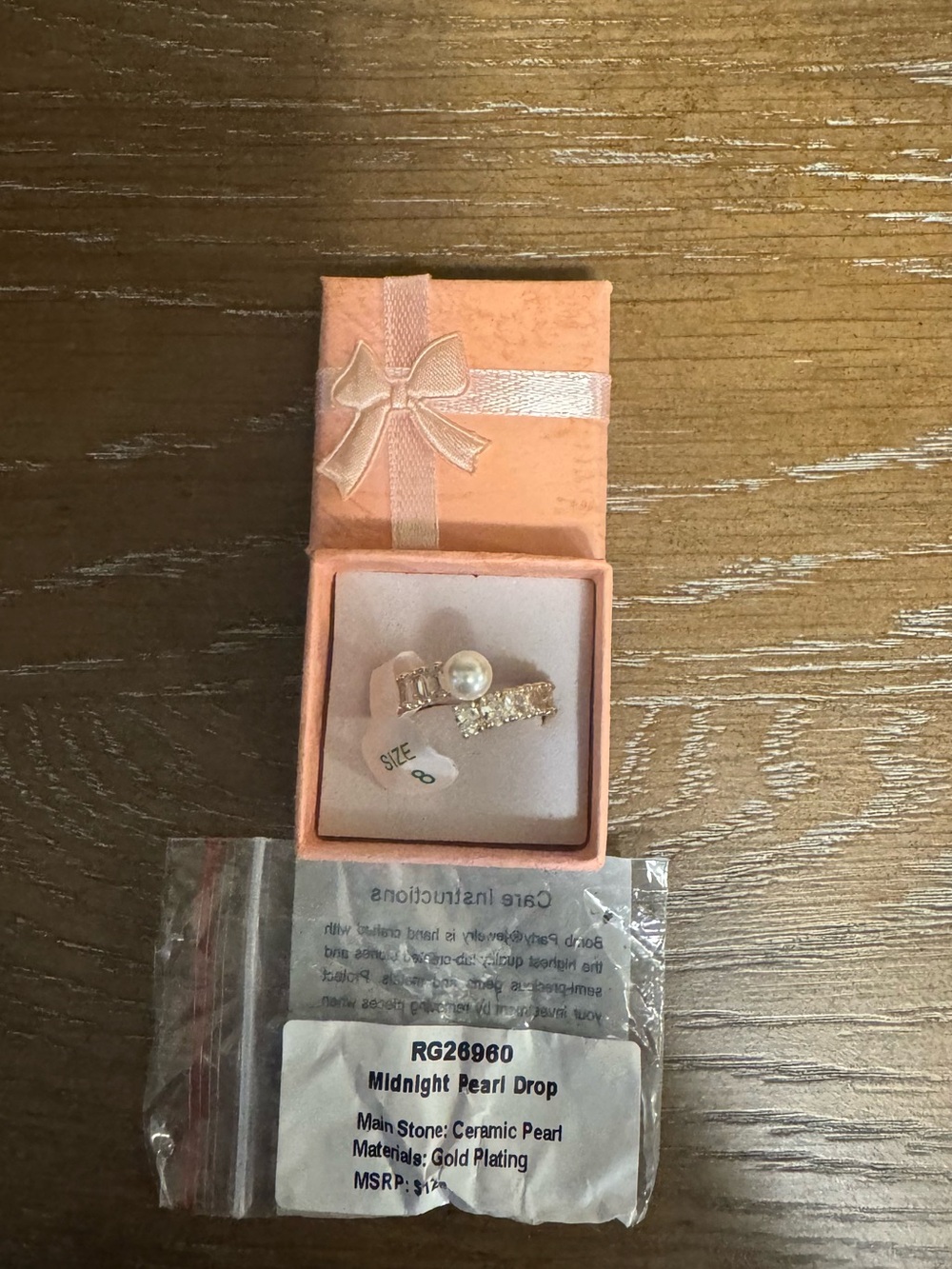 Midnight Pearl Drop Gold-Plated Ring — Pink